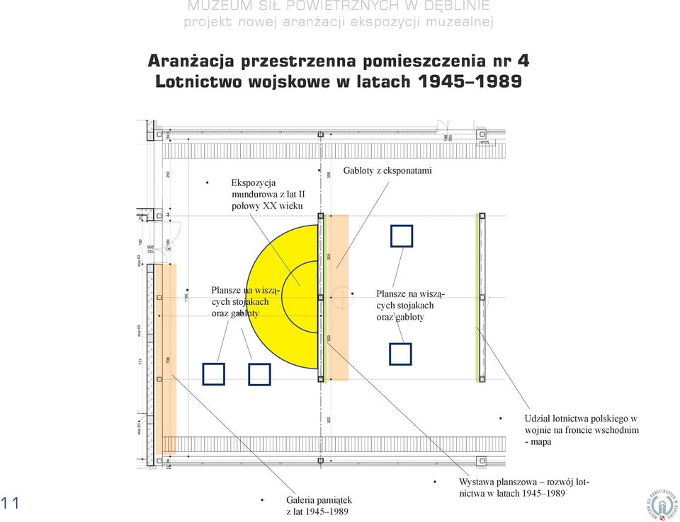 gabloty Plansze na wiszących stojakach oraz gabloty Udział lotnictwa polskiego w wojnie na