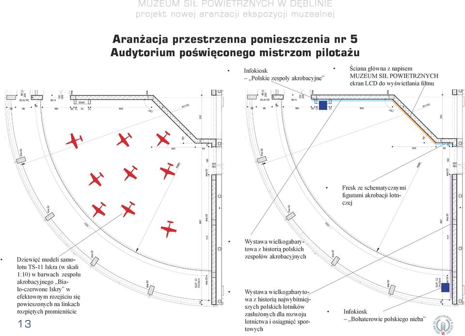 akrobacyjnego Biało-czerwone Iskry w efektownym rozejściu się powieszonych na linkach rozpiętych promieniście 13 Wystawa wielkogabarytowa z historią polskich zespołów