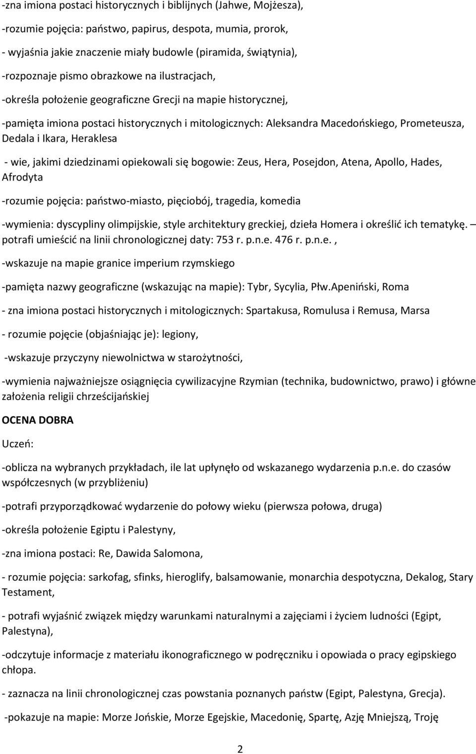 Prometeusza, Dedala i Ikara, Heraklesa - wie, jakimi dziedzinami opiekowali się bogowie: Zeus, Hera, Posejdon, Atena, Apollo, Hades, Afrodyta -rozumie pojęcia: państwo-miasto, pięciobój, tragedia,