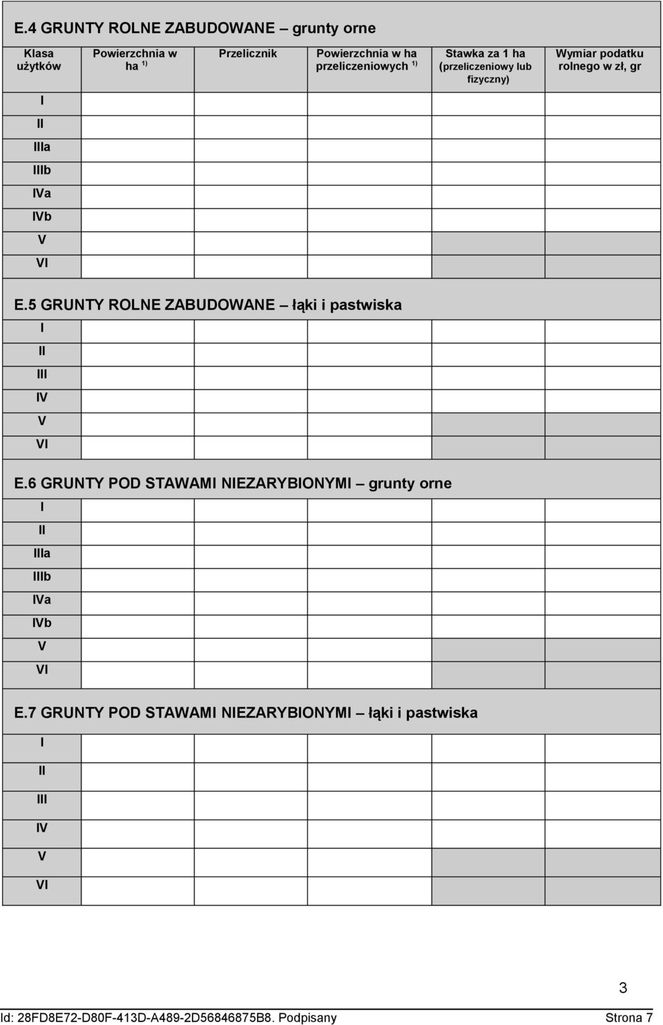 5 GRUNTY ROLNE ZABUDOWANE łąki i pastwiska I II III IV V VI E.