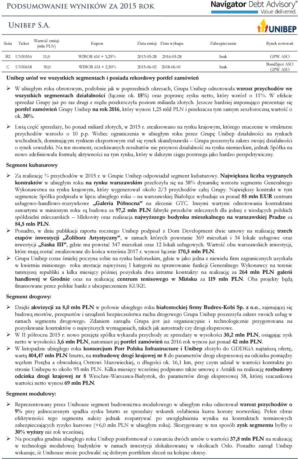 przychodów we wszystkich segmentach działalności (łącznie ok. 15%) oraz poprawę zysku netto, który wzrósł o 11%. W efekcie sprzedaż Grupy już po raz drugi z rzędu przekroczyła poziom miliarda złotych.