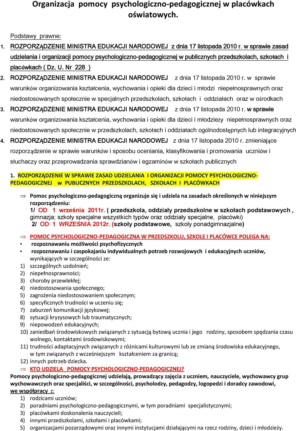 ROZPORZĄDZENIE MINISTRA EDUKACJI NARODOWEJ z dnia 17 listopada 2010 r.