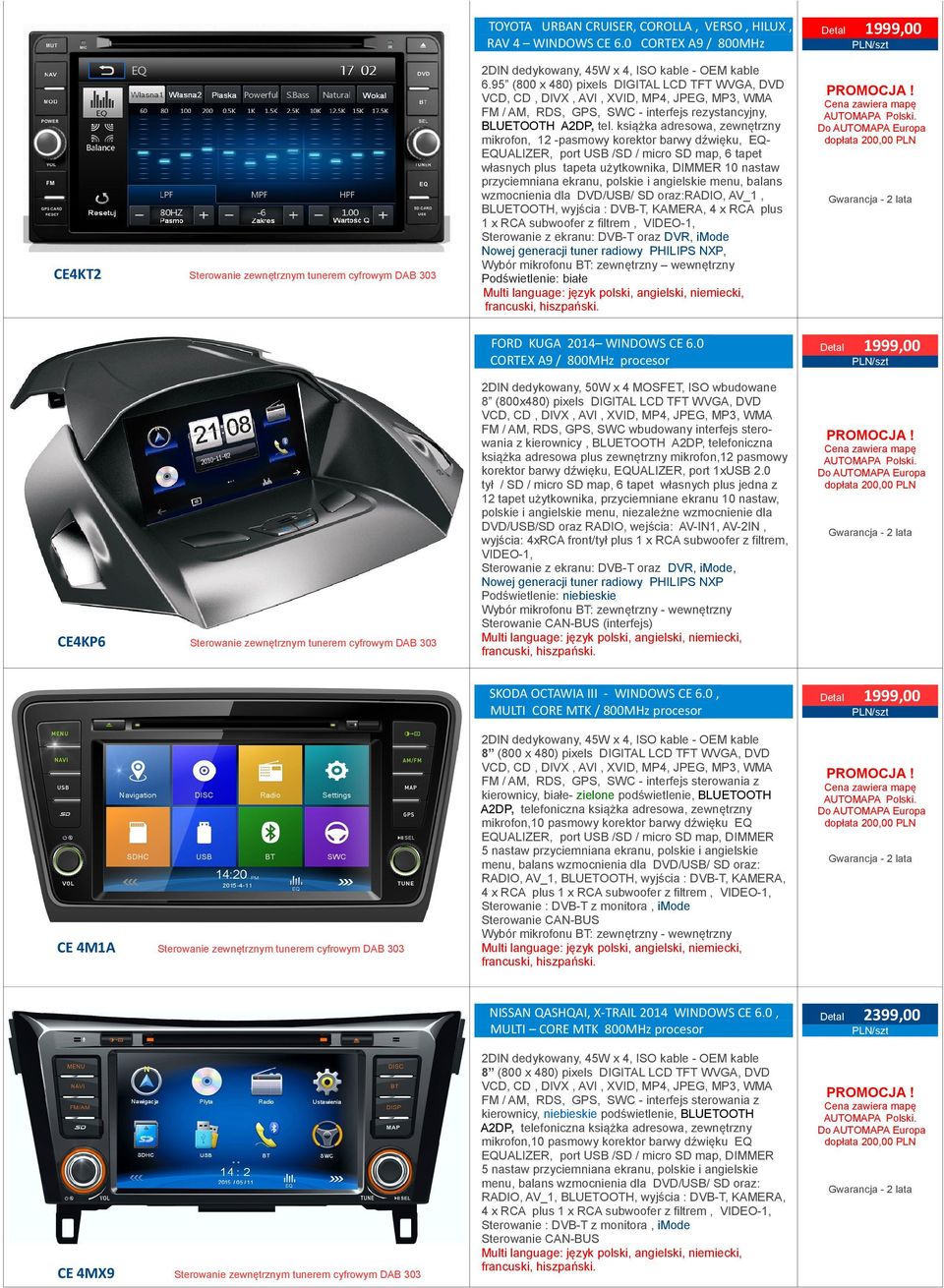 Podświetlenie: białe FORD KUGA 2014 WINDOWS CE 6.