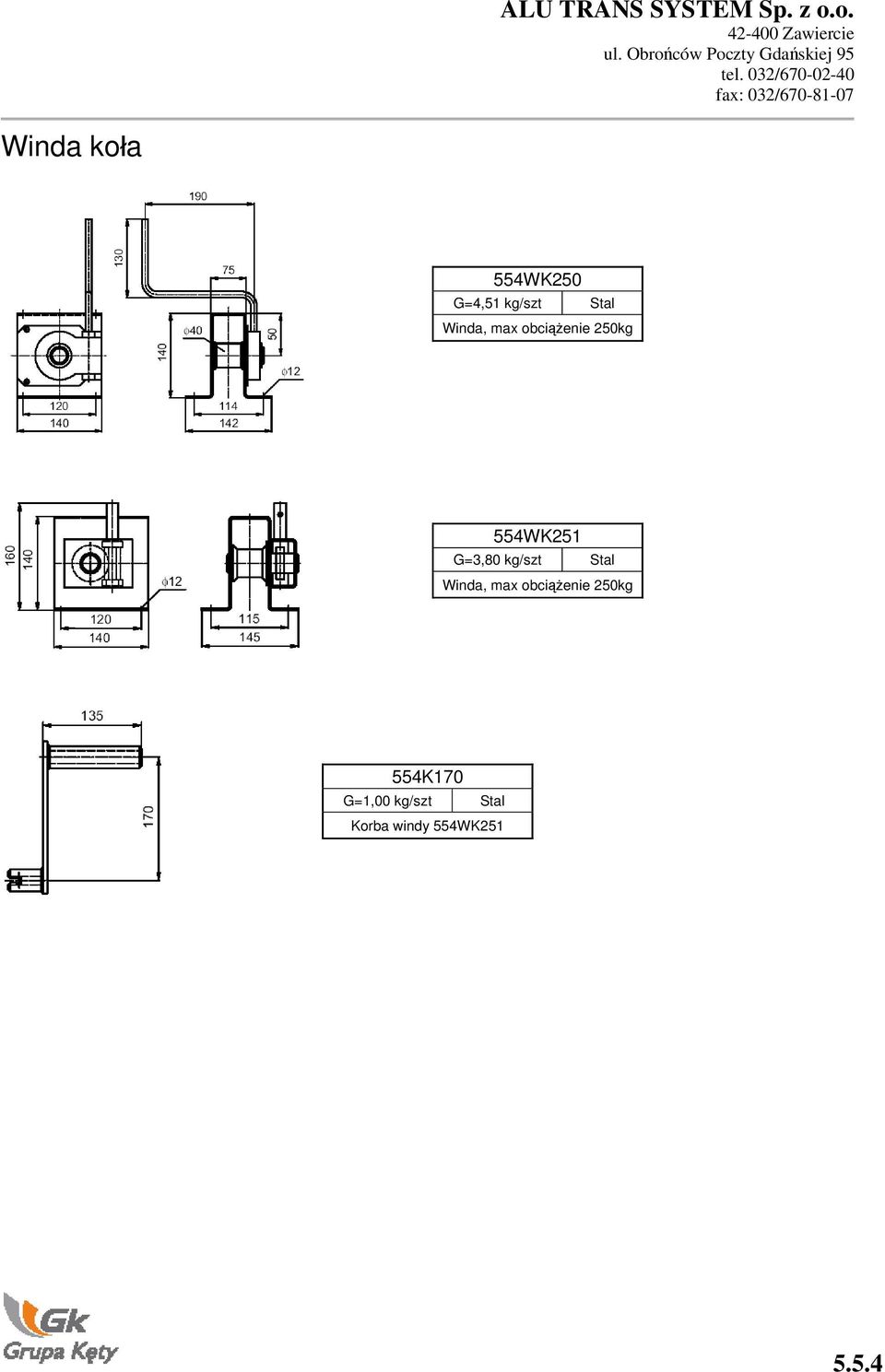 kg/szt Stal Winda, max obci enie 250kg