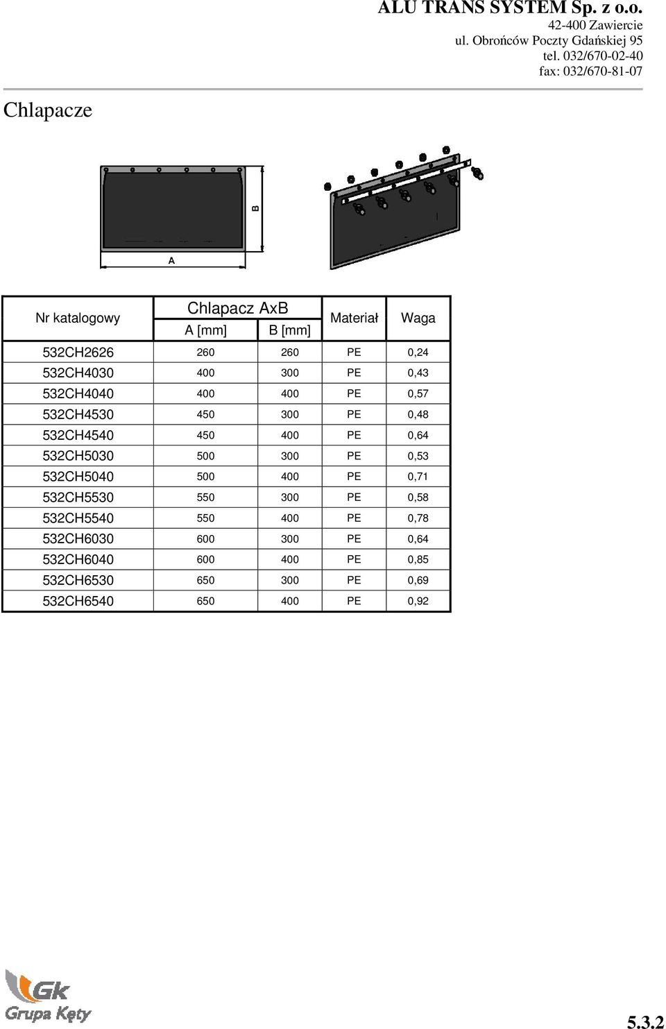 532CH5030 500 300 PE 0,53 532CH5040 500 400 PE 0,71 532CH5530 550 300 PE 0,58 532CH5540 550 400 PE