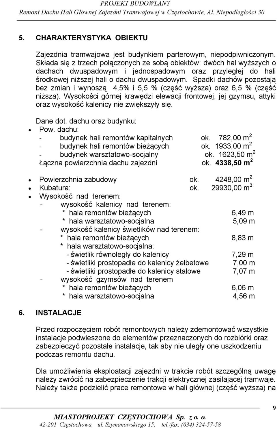 Spadki dachów pozostają bez zmian i wynoszą 4,5% i 5,5 % (część wyższa) oraz 6,5 % (część niższa).