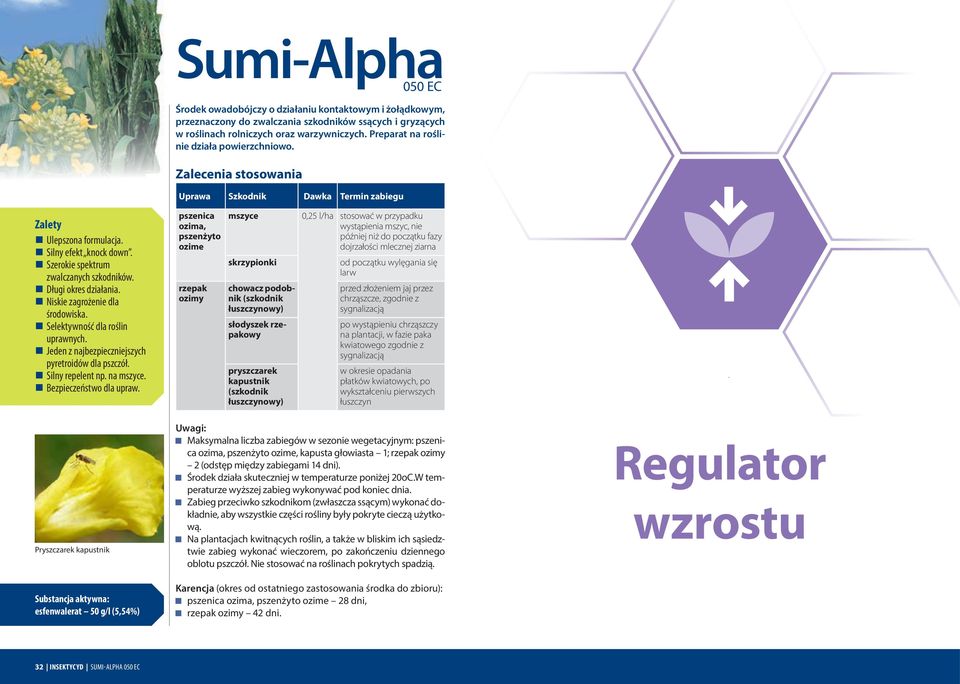 n Niskie zagrożenie dla środowiska. n Selektywność dla roślin uprawnych. n Jeden z najbezpieczniejszych pyretroidów dla pszczół. n Silny repelent np. na mszyce. n Bezpieczeństwo dla upraw.