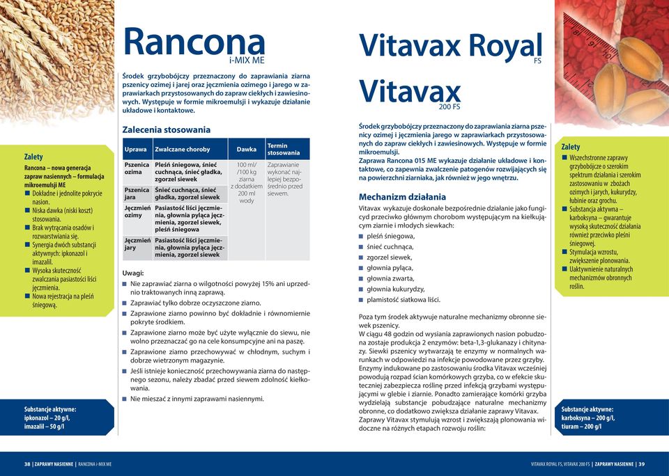 Vitavax 200 FS Rancona nowa generacja zapraw nasiennych formulacja mikroemulsji ME n Dokładne i jednolite pokrycie nasion. n Niska dawka (niski koszt) stosowania.