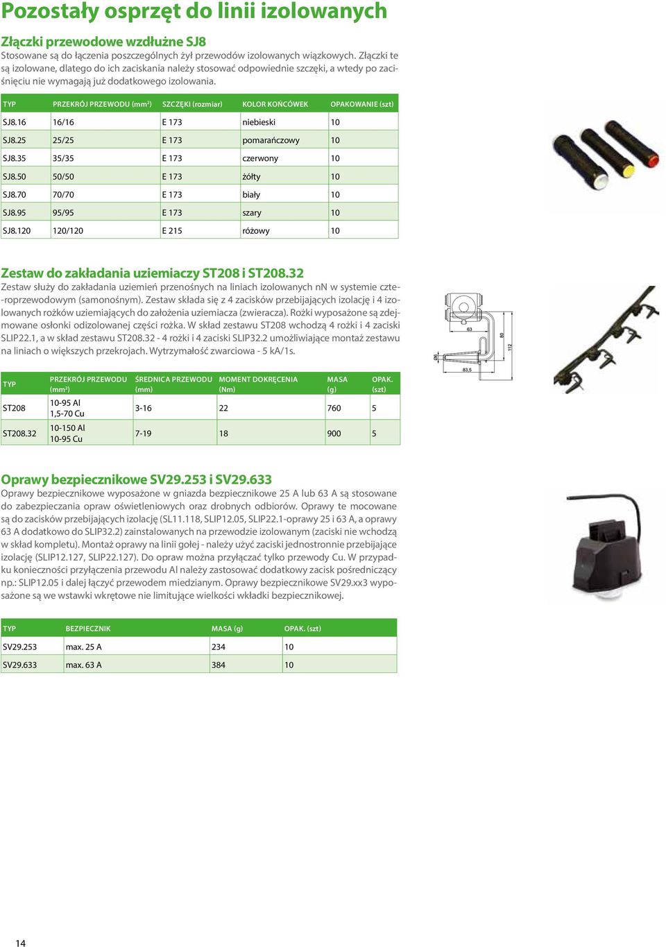 typ przekrój przewodu (mm 2 ) szczęki (rozmiar) kolor końcówek Opakowanie SJ8.16 16/16 E 173 niebieski 10 SJ8.25 25/25 E 173 pomarańczowy 10 SJ8.35 35/35 E 173 czerwony 10 SJ8.