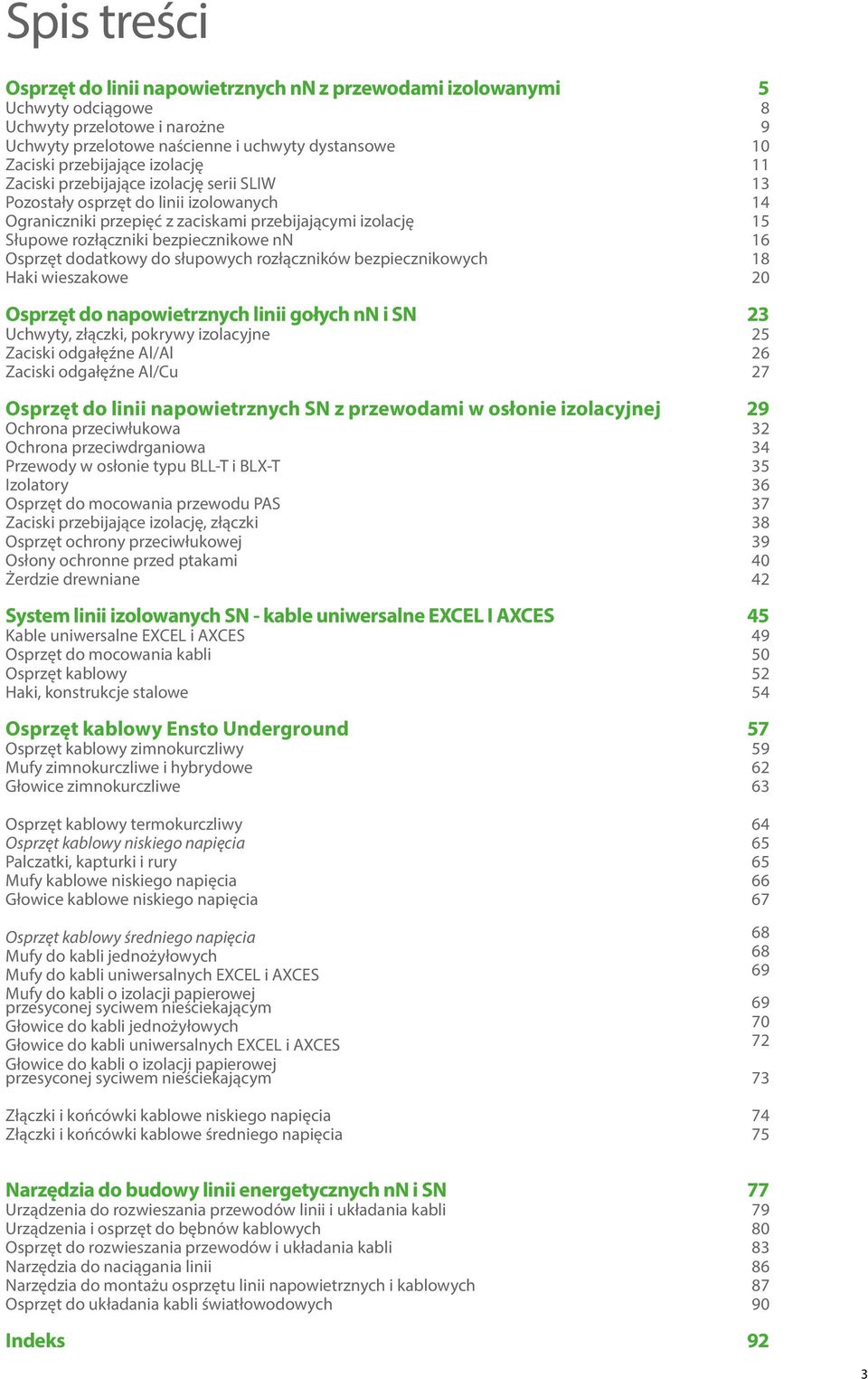 słupowych rozłączników bezpiecznikowych Haki wieszakowe Osprzęt do napowietrznych linii gołych nn i SN Uchwyty, złączki, pokrywy izolacyjne Zaciski odgałęźne Al/Al Zaciski odgałęźne Al/Cu Osprzęt do