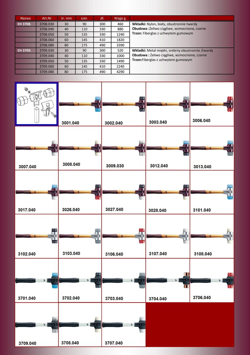060 60 145 410 1820 3708.080 80 175 490 3390 EH 3709. 3709.030 30 90 300 520 Wkładki: Metal miękki, srebrny obustronnie /twardy 3709.