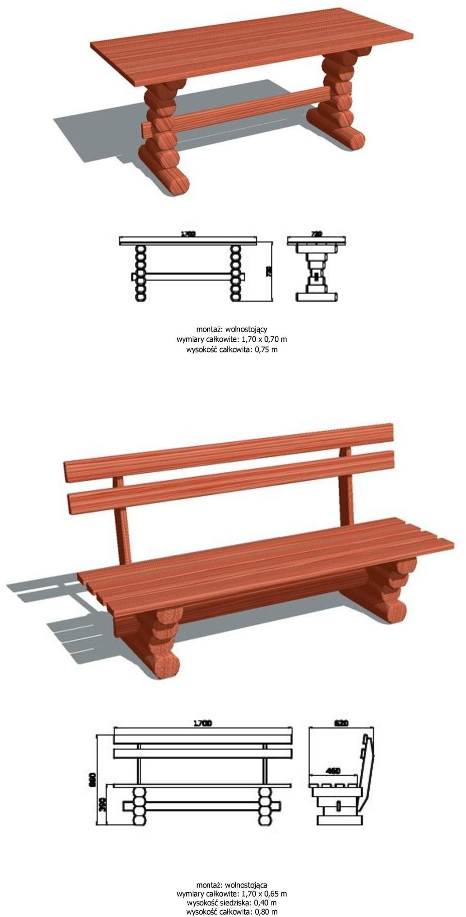 wolnostojąca wymiary całkowite: 1,70 x 0,65 m