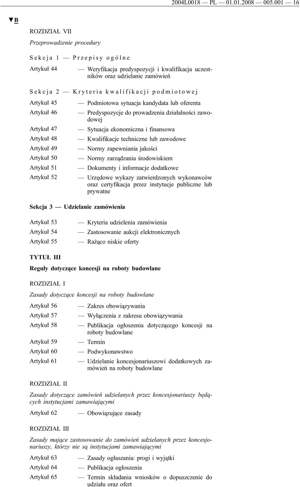 podmiotowej Artykuł 45 Podmiotowa sytuacja kandydata lub oferenta Artykuł 46 Predyspozycje do prowadzenia działalności zawodowej Artykuł 47 Sytuacja ekonomiczna i finansowa Artykuł 48 Kwalifikacje