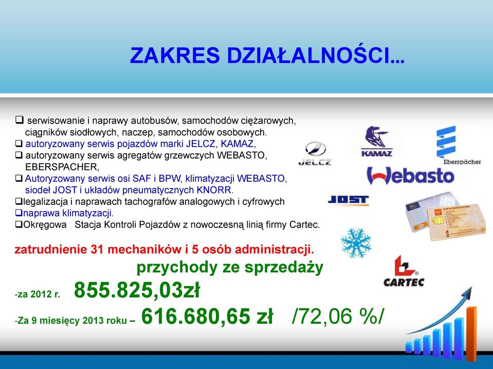 WEBASTO, siodeł JOST i układów pneumatycznych KNORR. legalizacja i naprawach tachografów analogowych i cyfrowych naprawa klimatyzacji.