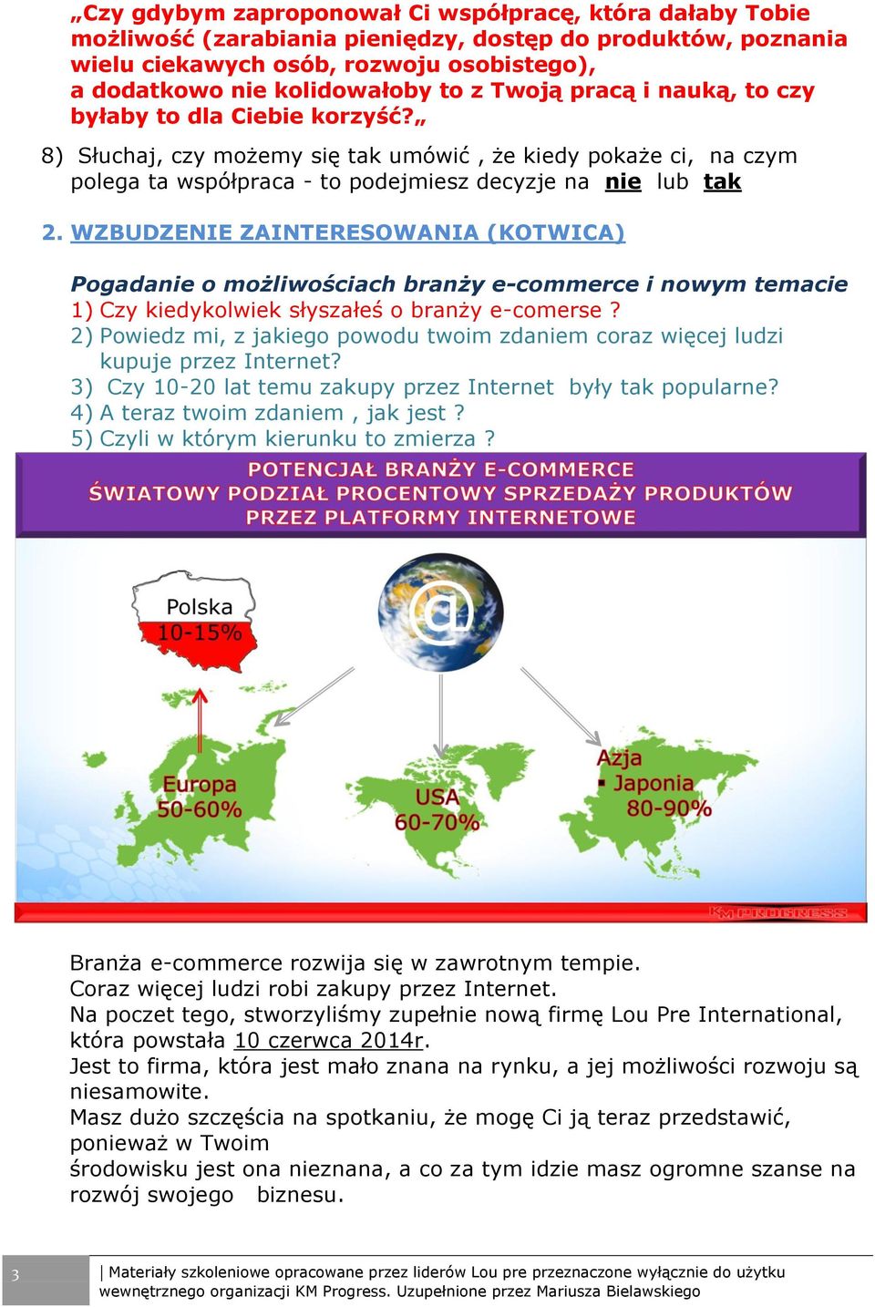 WZBUDZENIE ZAINTERESOWANIA (KOTWICA) Pogadanie o możliwościach branży e-commerce i nowym temacie 1) Czy kiedykolwiek słyszałeś o branży e-comerse?