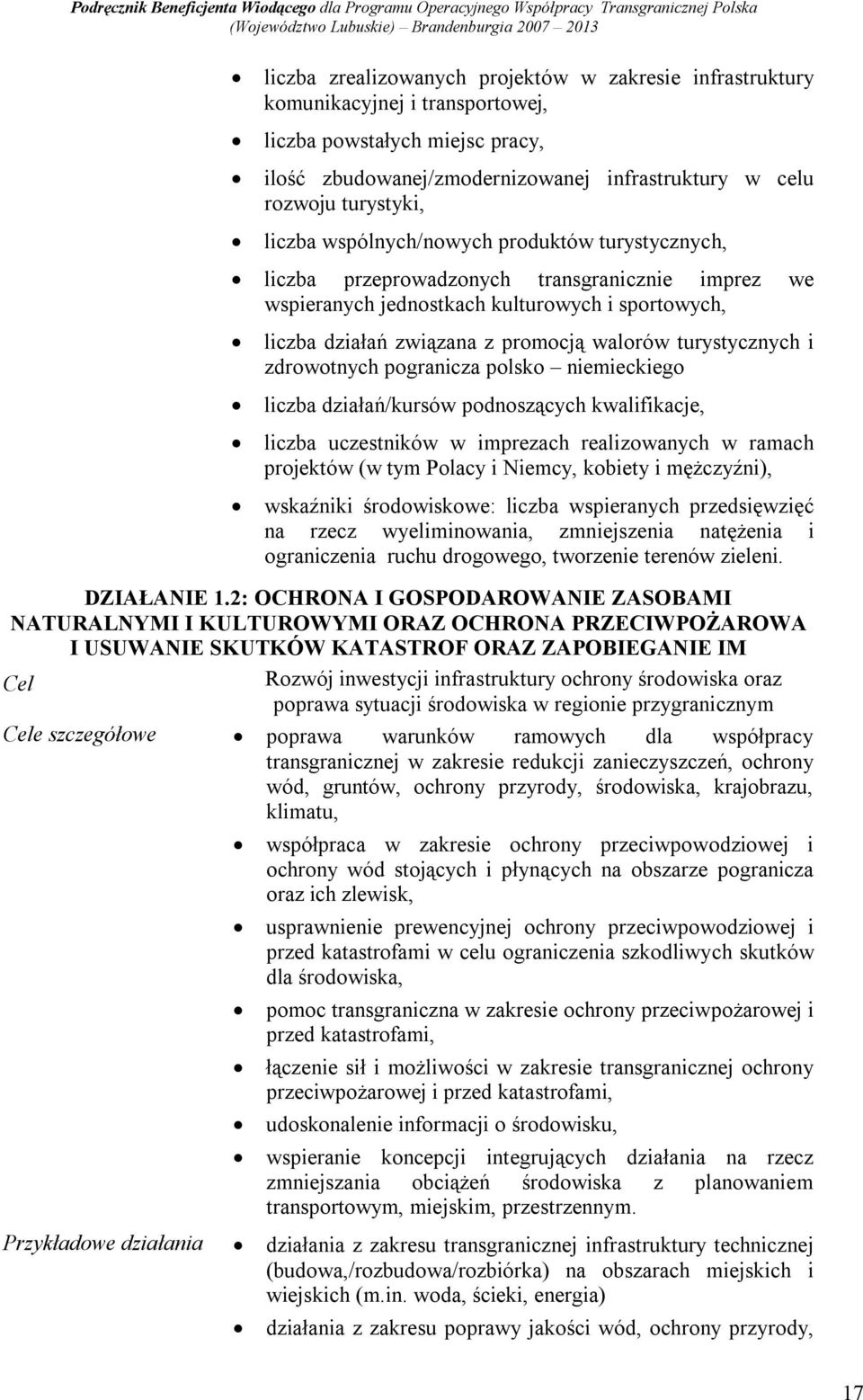 turystycznych i zdrowotnych pogranicza polsko niemieckiego liczba działań/kursów podnoszących kwalifikacje, liczba uczestników w imprezach realizowanych w ramach projektów (w tym Polacy i Niemcy,