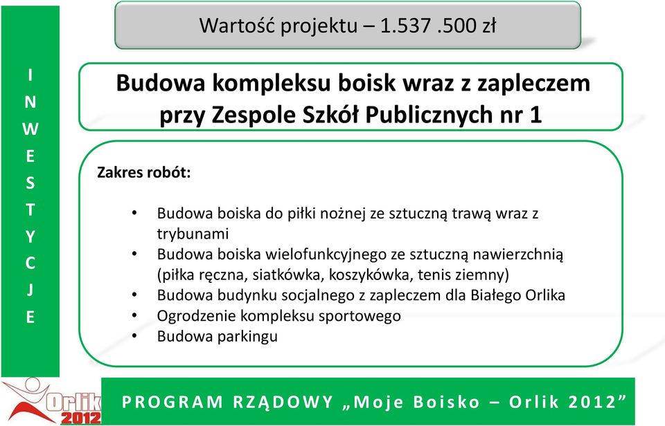 piłki nożnej ze sztuczną trawą wraz z trybunami Budowa boiska wielofunkcyjnego ze sztuczną nawierzchnią (piłka