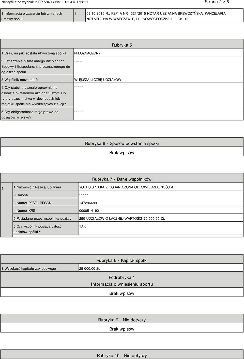 Czy statut przyznaje uprawnienia osobiste określonym akcjonariuszom lub tytuły uczestnictwa w dochodach lub majątku spółki nie wynikających z akcji? 5.