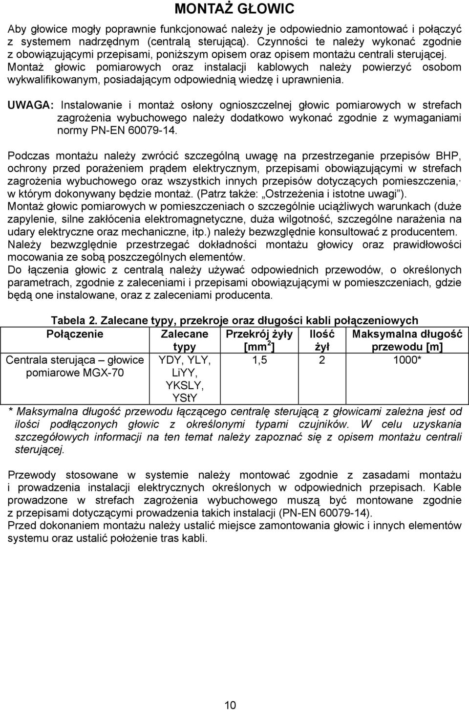 Montaż głowic pomiarowych oraz instalacji kablowych należy powierzyć osobom wykwalifikowanym, posiadającym odpowiednią wiedzę i uprawnienia.