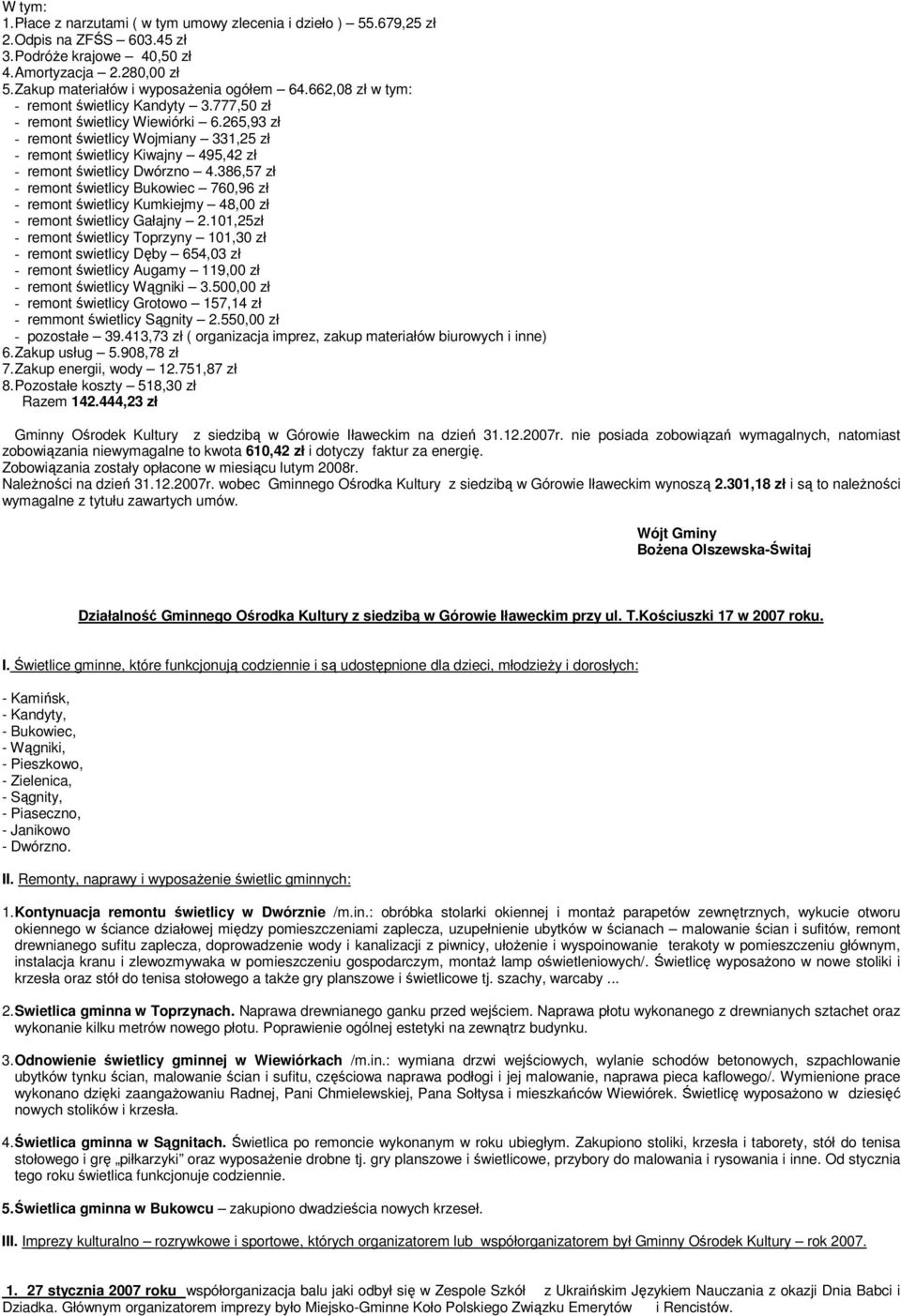265,93 zł - remont świetlicy Wojmiany 331,25 zł - remont świetlicy Kiwajny 495,42 zł - remont świetlicy Dwórzno 4.