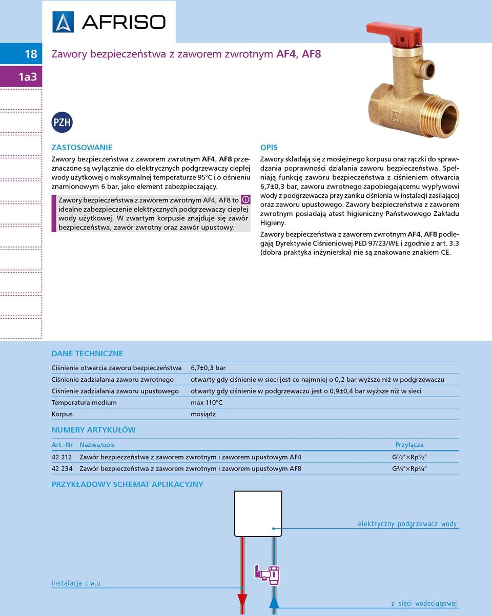 Zawory bezpieczeństwa z zaworem zwrotnym AF4, AF8 to idealne zabezpieczenie elektrycznych podgrzewaczy ciepłej wody użytkowej.