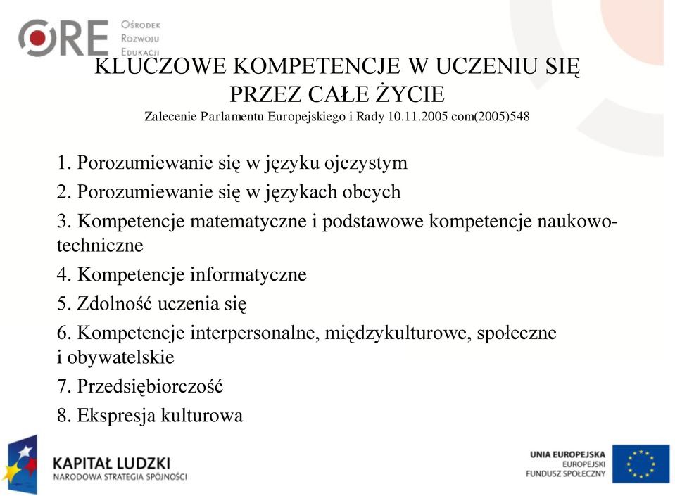 Kompetencje matematyczne i podstawowe kompetencje naukowotechniczne 4. Kompetencje informatyczne 5.