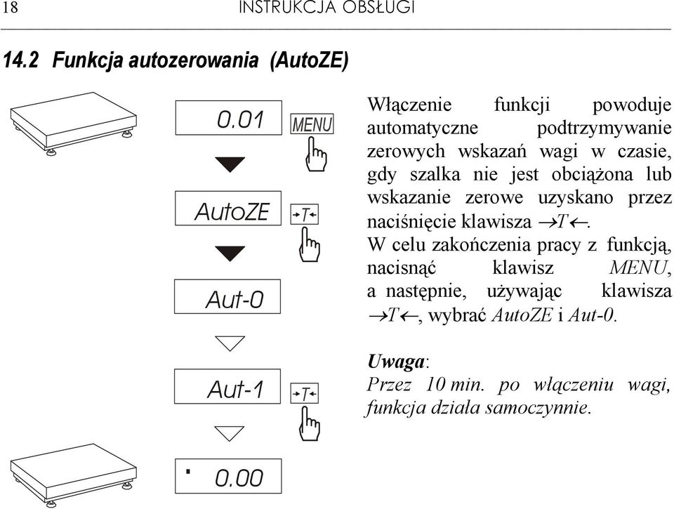 gdy szalka nie jest obciąŝona lub wskazanie zerowe uzyskano przez naciśnięcie klawisza.