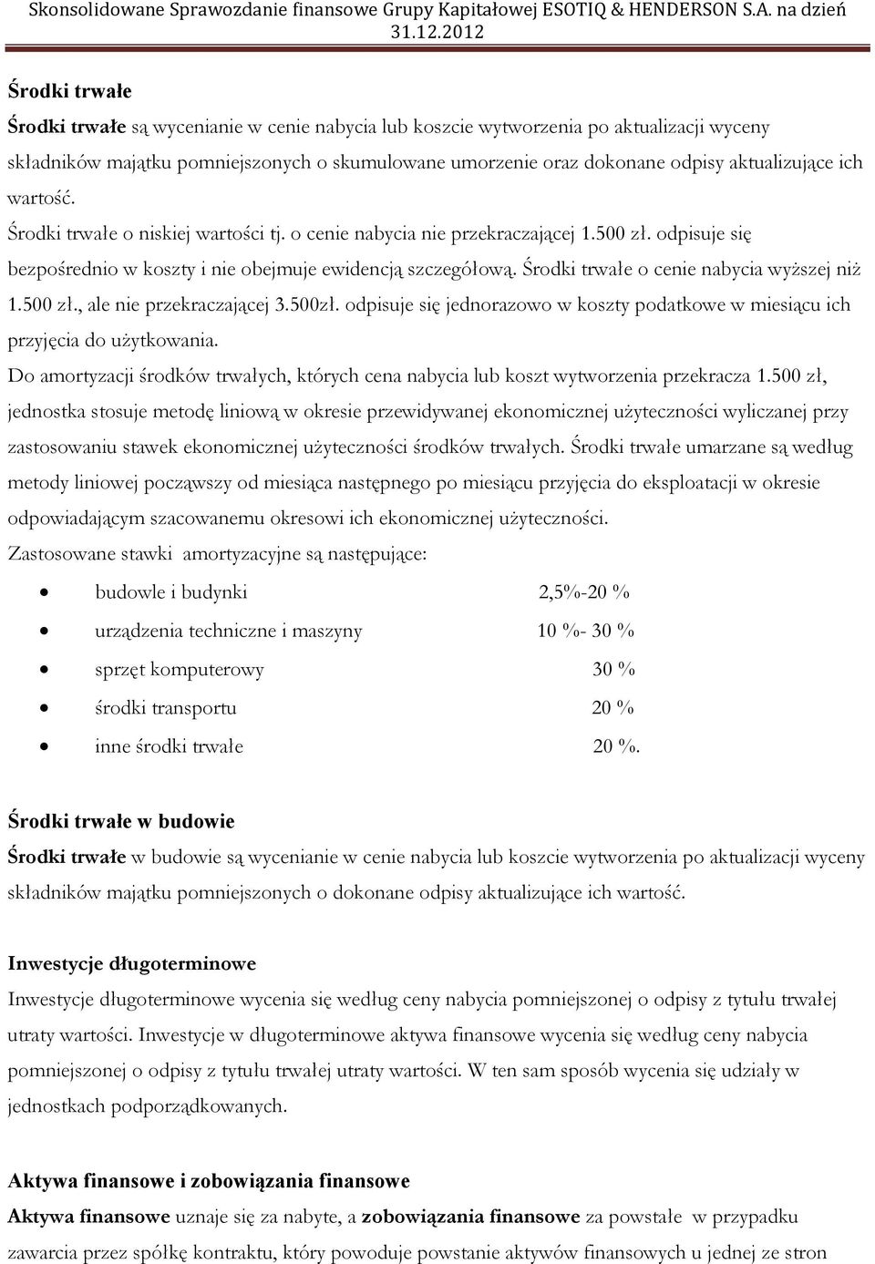 Środki trwałe o cenie nabycia wyższej niż 1.500 zł., ale nie przekraczającej 3.500zł. odpisuje się jednorazowo w koszty podatkowe w miesiącu ich przyjęcia do użytkowania.