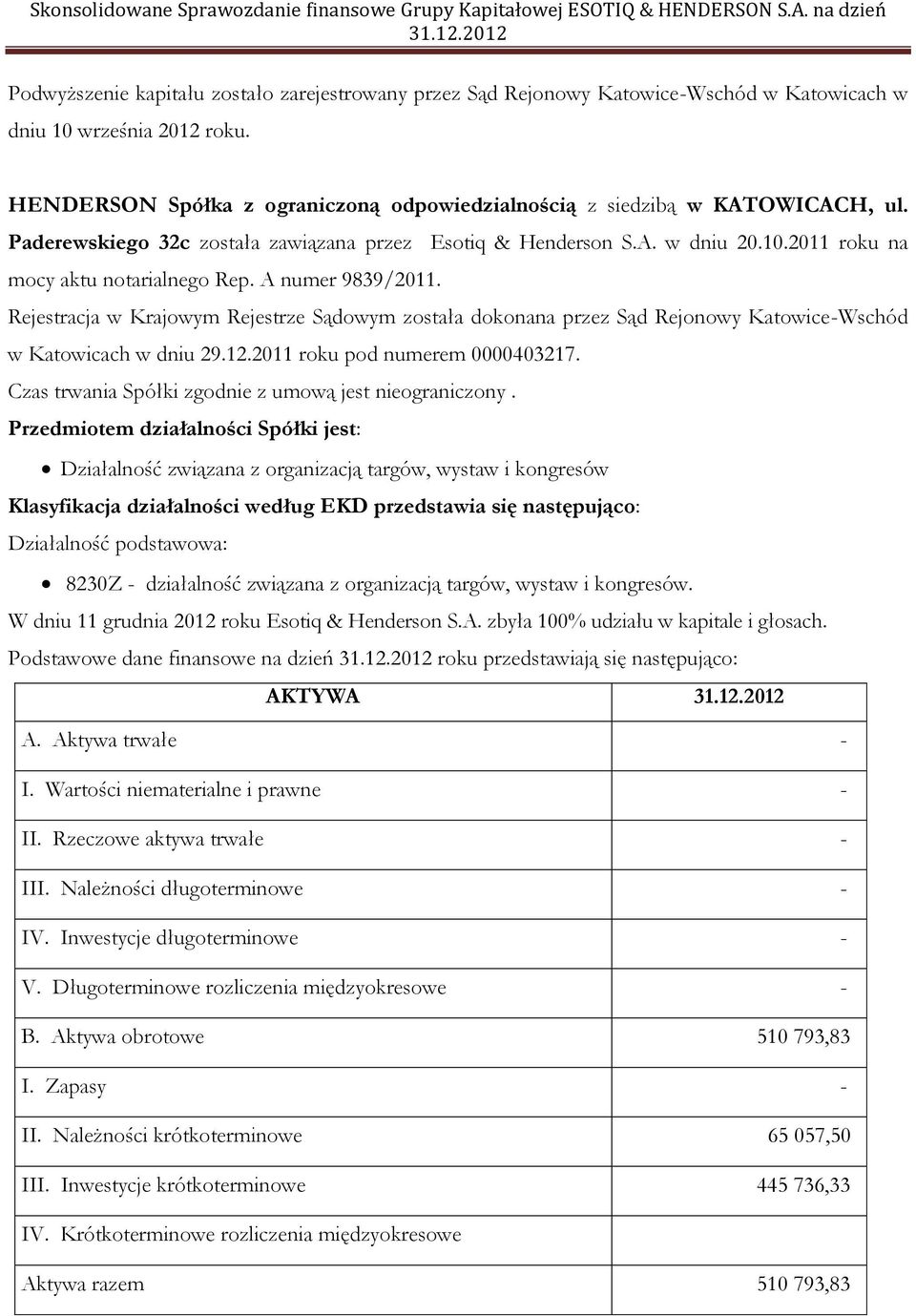 A numer 9839/2011. Rejestracja w Krajowym Rejestrze Sądowym została dokonana przez Sąd Rejonowy Katowice-Wschód w Katowicach w dniu 29.12.2011 roku pod numerem 0000403217.