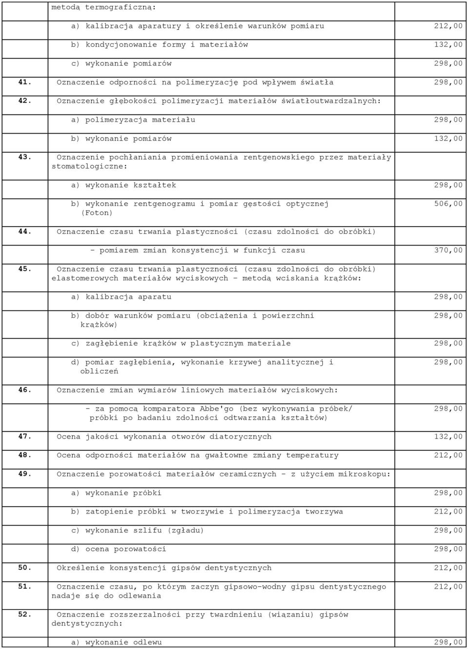 Oznaczenie głębokości polimeryzacji materiałów światłoutwardzalnych: a) polimeryzacja materiału 298,00 b) wykonanie pomiarów 132,00 43.