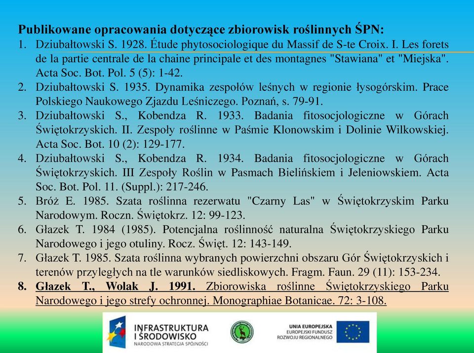 Dynamika zespołów leśnych w regionie łysogórskim. Prace Polskiego Naukowego Zjazdu Leśniczego. Poznań, s. 79-91. 3. Dziubałtowski S., Kobendza R. 1933.