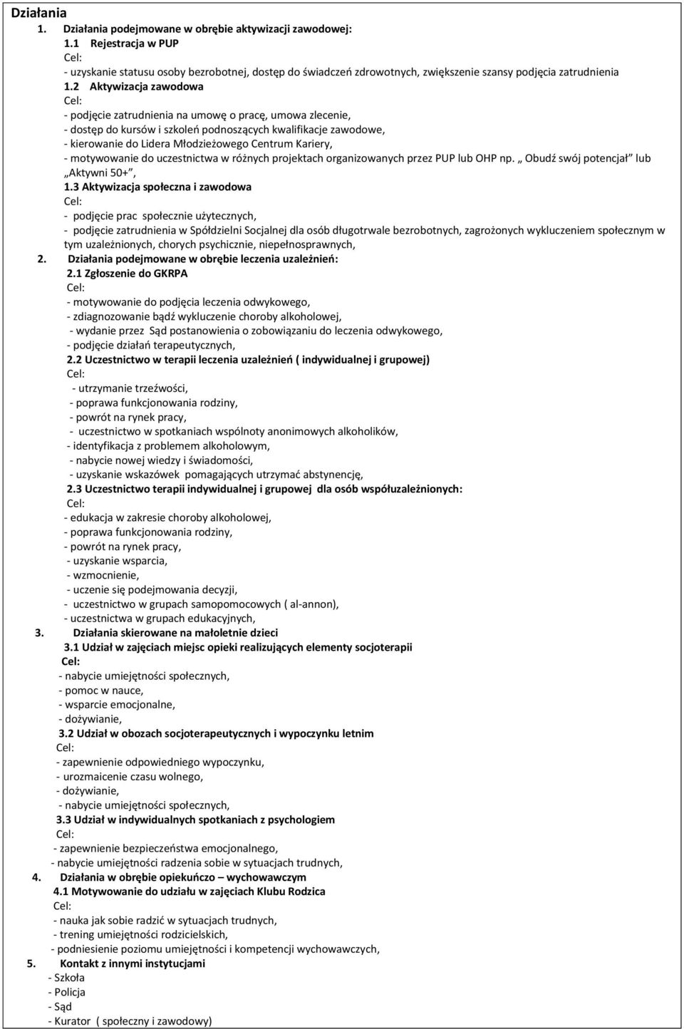 2 Aktywizacja zawodowa - podjęcie zatrudnienia na umowę o pracę, umowa zlecenie, - dostęp do kursów i szkoleń podnoszących kwalifikacje zawodowe, - kierowanie do Lidera Młodzieżowego Centrum Kariery,