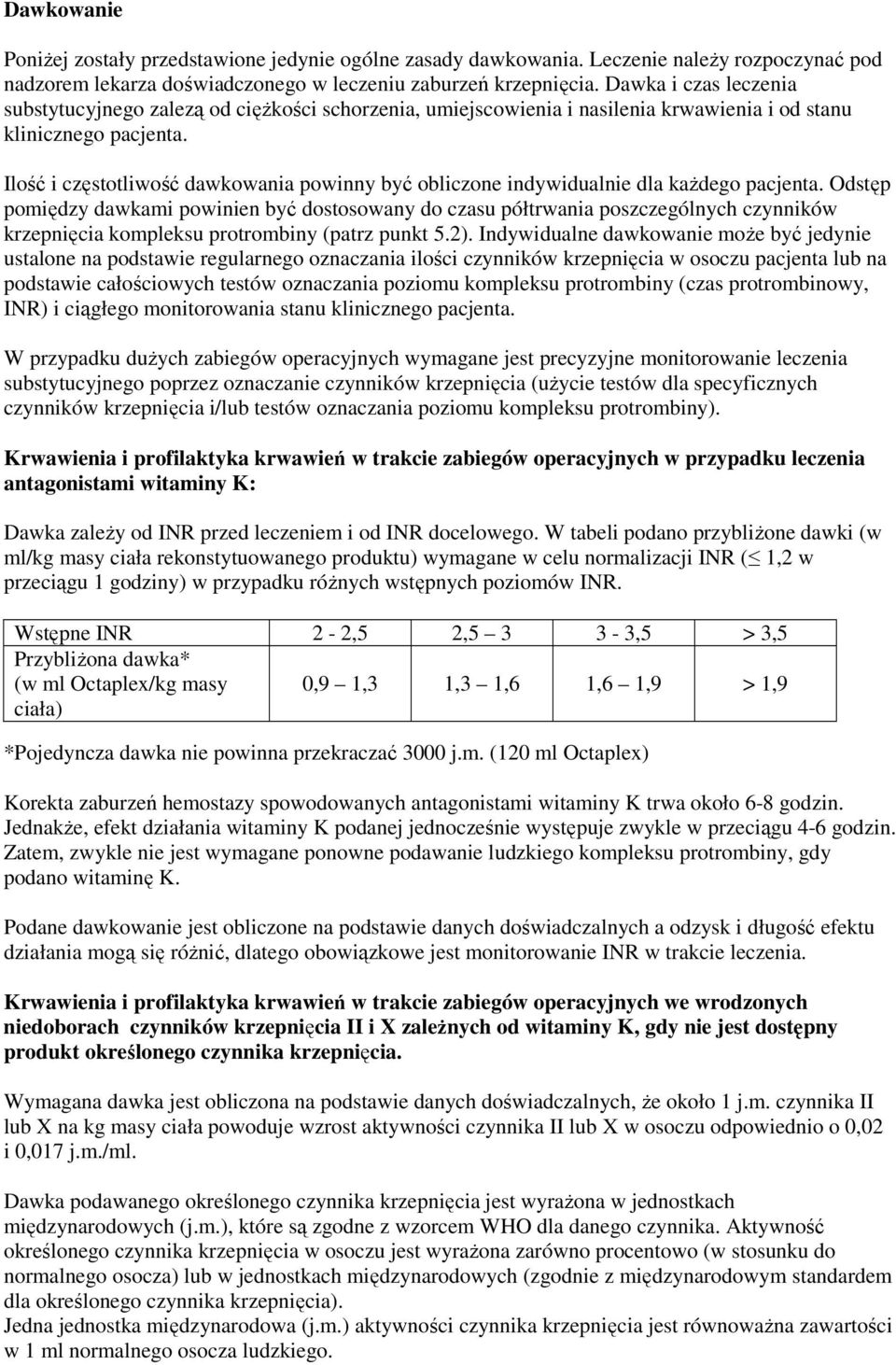 Ilość i częstotliwość dawkowania powinny być obliczone indywidualnie dla każdego pacjenta.