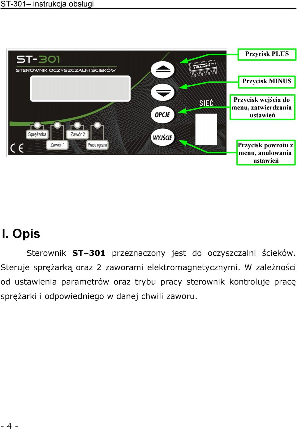 Opis Sterownik ST 301 przeznaczony jest do oczyszczalni ścieków.