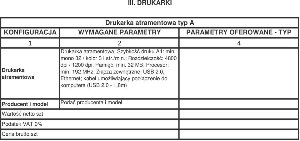 mono 32 / kolor 31 str./min.; Rozdzielczo: 4800 dpi / 1200 dpi; Pami: min.