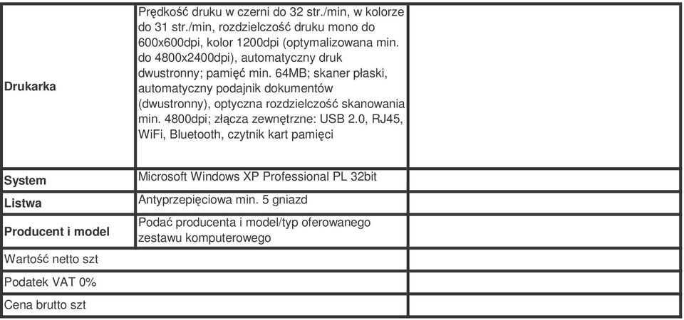 do 4800x2400dpi), automatyczny druk dwustronny; pami min.