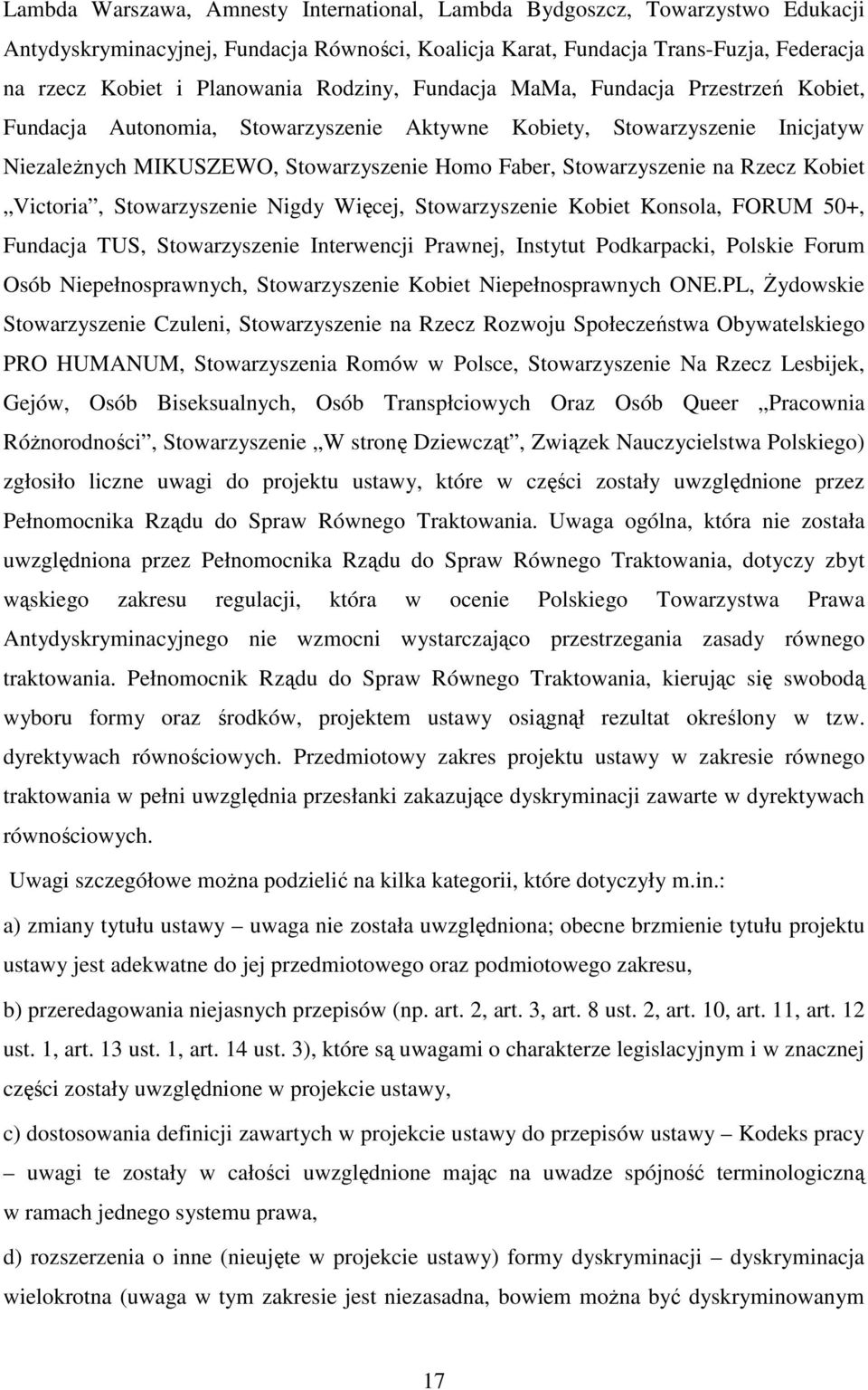 Rzecz Kobiet Victoria, Stowarzyszenie Nigdy Więcej, Stowarzyszenie Kobiet Konsola, FORUM 50+, Fundacja TUS, Stowarzyszenie Interwencji Prawnej, Instytut Podkarpacki, Polskie Forum Osób