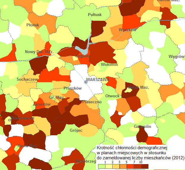 UWARUNKOWANIA: SUBURBANIZACJA I ROZPRASZANIE ZABUDOWY W strefie podmiejskiej Warszawy według obowiązujących dokumentów (mpzp) może zamieszkać około 3,1 mln mieszkańców Generować to będzie: olbrzymie