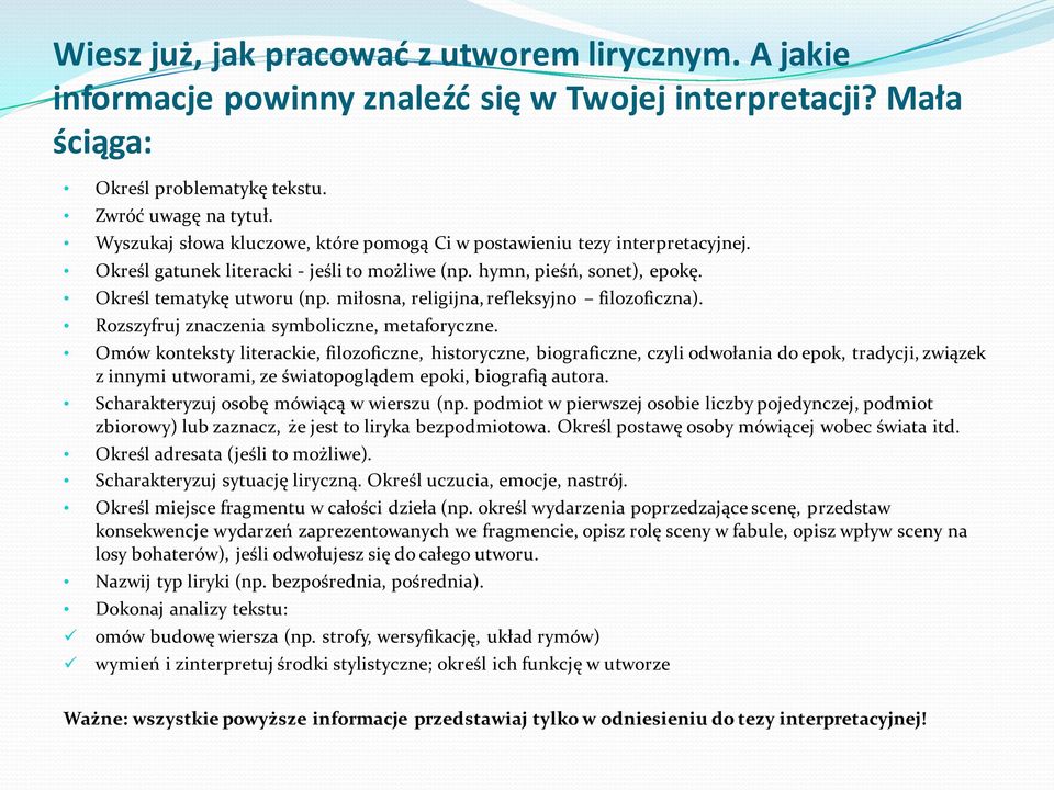 miłosna, religijna, refleksyjno filozoficzna). Rozszyfruj znaczenia symboliczne, metaforyczne.