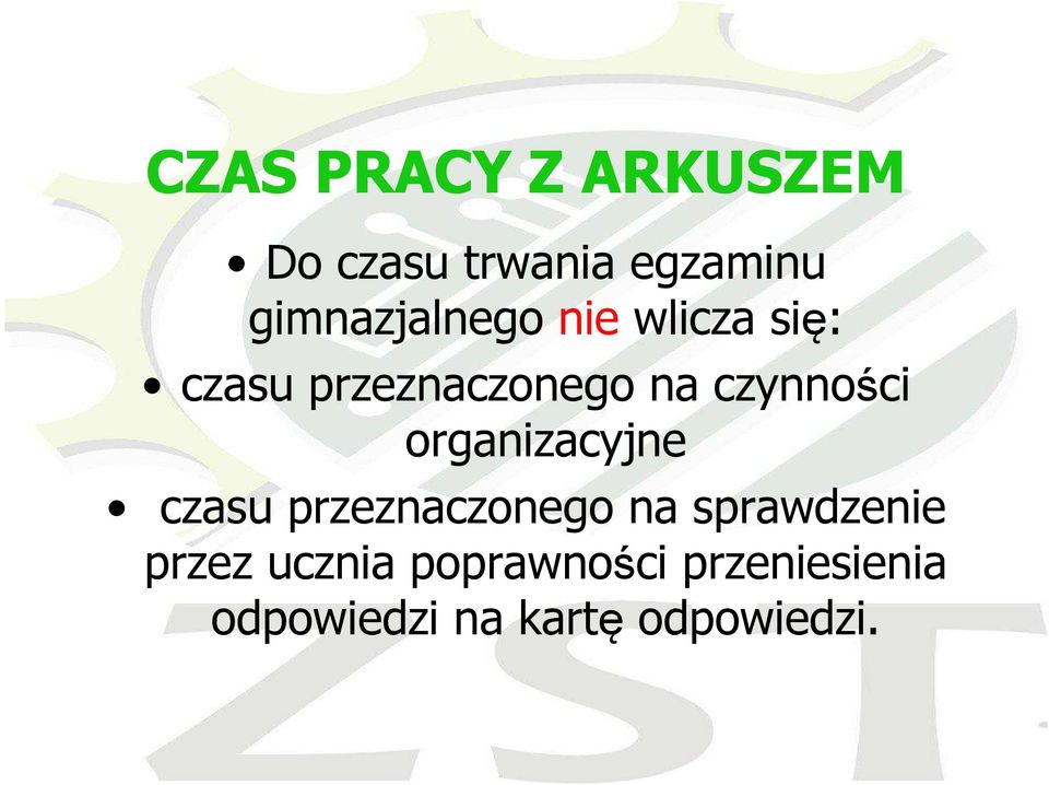 czynności organizacyjne czasu przeznaczonego na