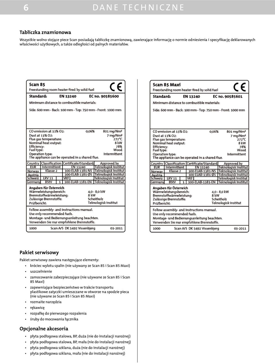 Pakiet serwisowy Pakiet serwisowy zawiera następujące elementy: króciec wylotu spalin (nie używany ze Scan 85 i Scan 85 Maxi) uszczelnienie zamocowanie zabezpieczające (nie używane ze Scan 85 i Scan