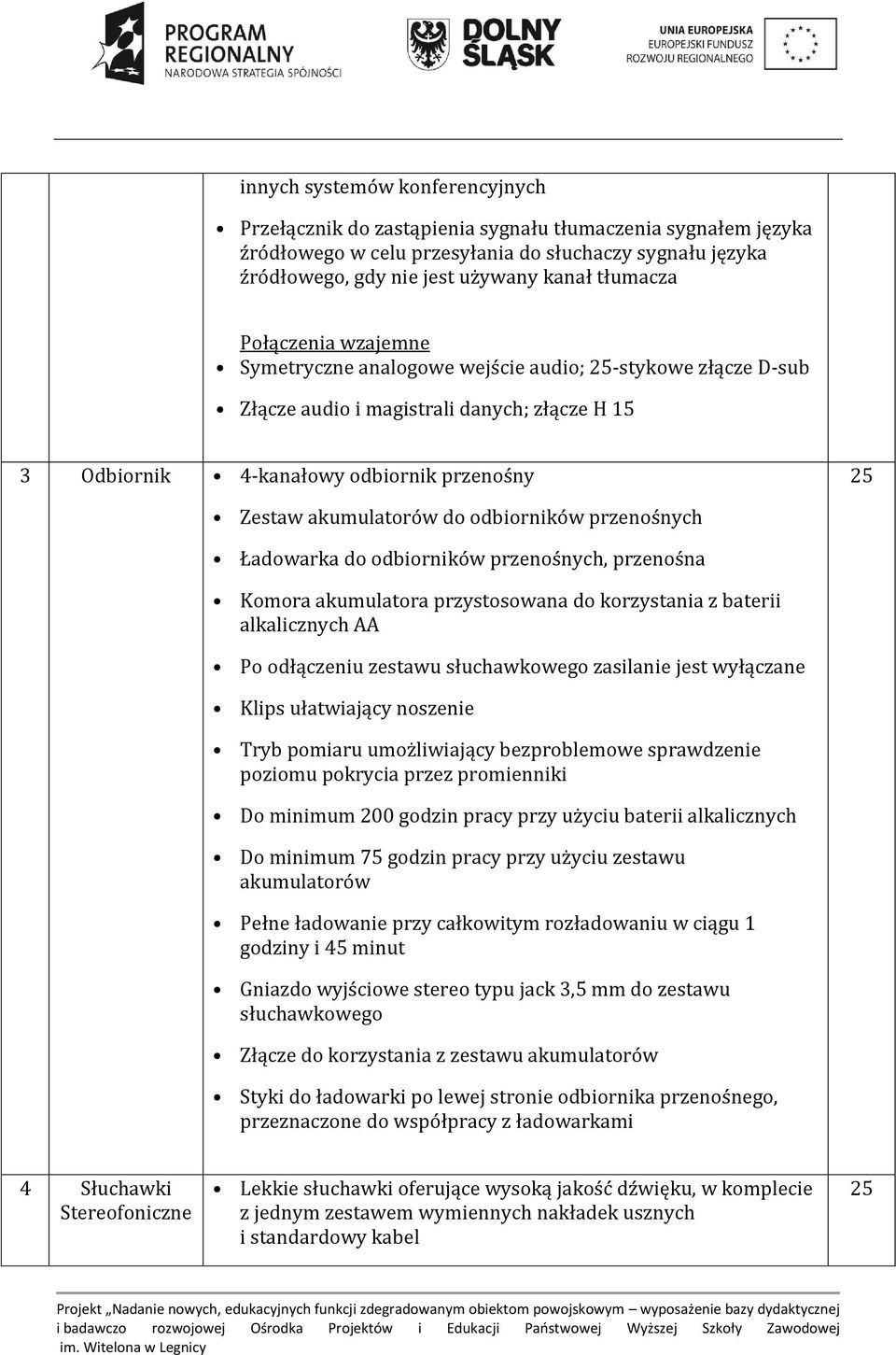 do odbiorników przenośnych Ładowarka do odbiorników przenośnych, przenośna Komora akumulatora przystosowana do korzystania z baterii alkalicznych AA Po odłączeniu zestawu słuchawkowego zasilanie jest