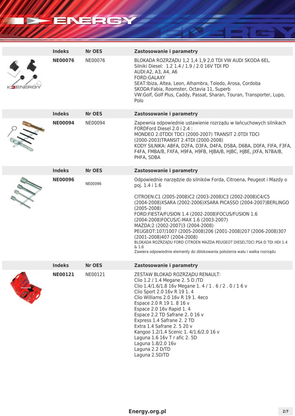 Transporter, Lupo, Polo NE00094 NE00094 Zapewnia odpowiednie ustawienie rozrządu w łańcuchowych silnikach FORDFord Diesel 2.0 i 2.4 : MONDEO 2.0TDDI TDCI (2000-2007) TRANSIT 2.