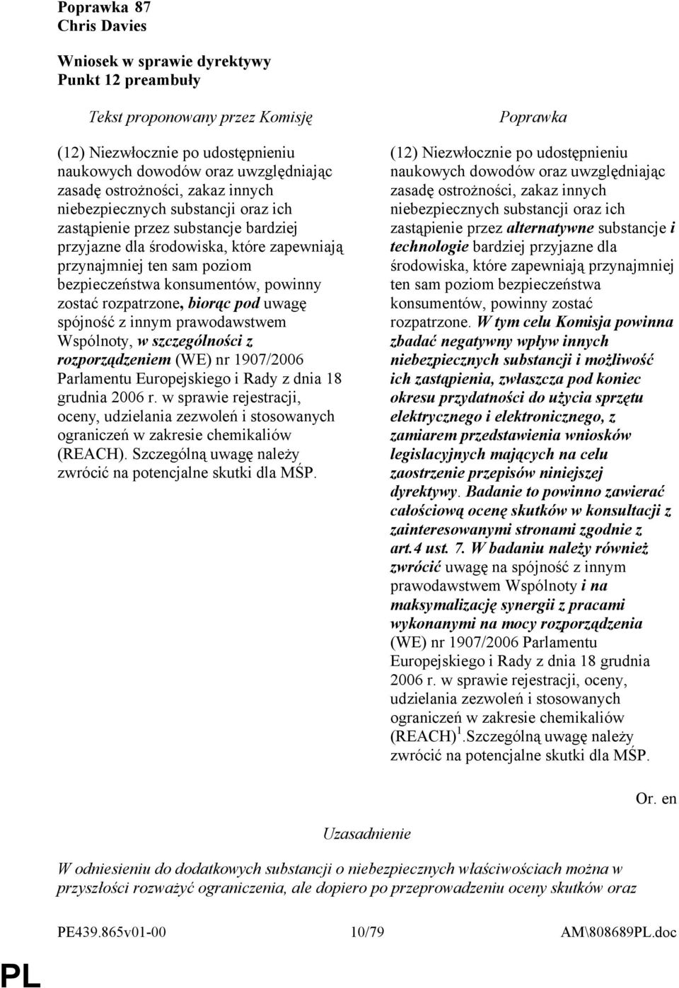 Wspólnoty, w szczególności z rozporządzeniem (WE) nr 1907/2006 Parlamentu Europejskiego i Rady z dnia 18 grudnia 2006 r.