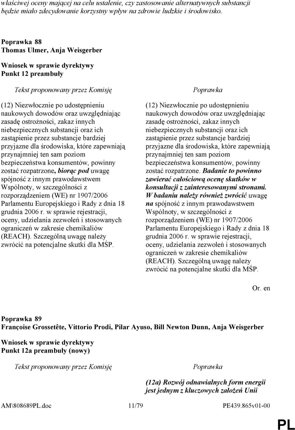 zastąpienie przez substancje bardziej przyjazne dla środowiska, które zapewniają przynajmniej ten sam poziom bezpieczeństwa konsumentów, powinny zostać rozpatrzone, biorąc pod uwagę spójność z innym