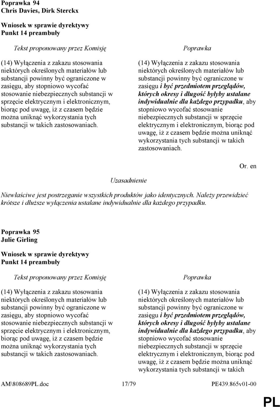 (14) Wyłączenia z zakazu stosowania niektórych określonych materiałów lub substancji powinny być ograniczone w zasięgu i być przedmiotem przeglądów, których okresy i długość byłyby ustalane