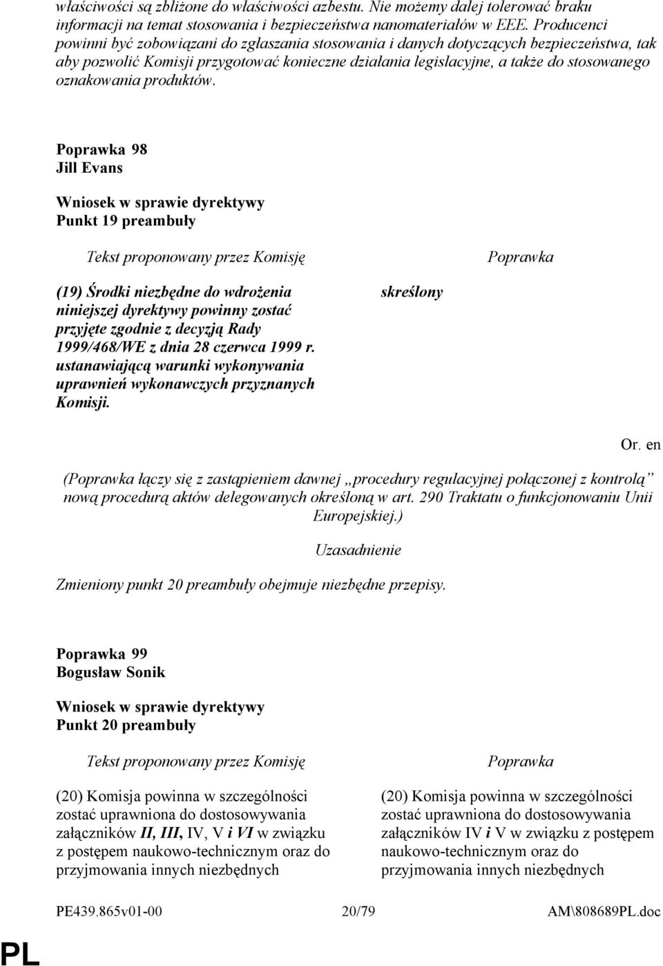 oznakowania produktów. 98 Jill Evans Punkt 19 preambuły (19) Środki niezbędne do wdrożenia niniejszej dyrektywy powinny zostać przyjęte zgodnie z decyzją Rady 1999/468/WE z dnia 28 czerwca 1999 r.