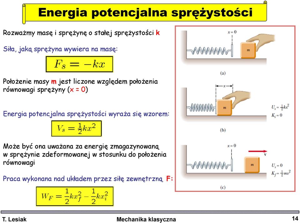 sprężystości wyraża się wzorem: Może być ona uważana za energię zmagazynowaną w sprężynie zdeformowanej w