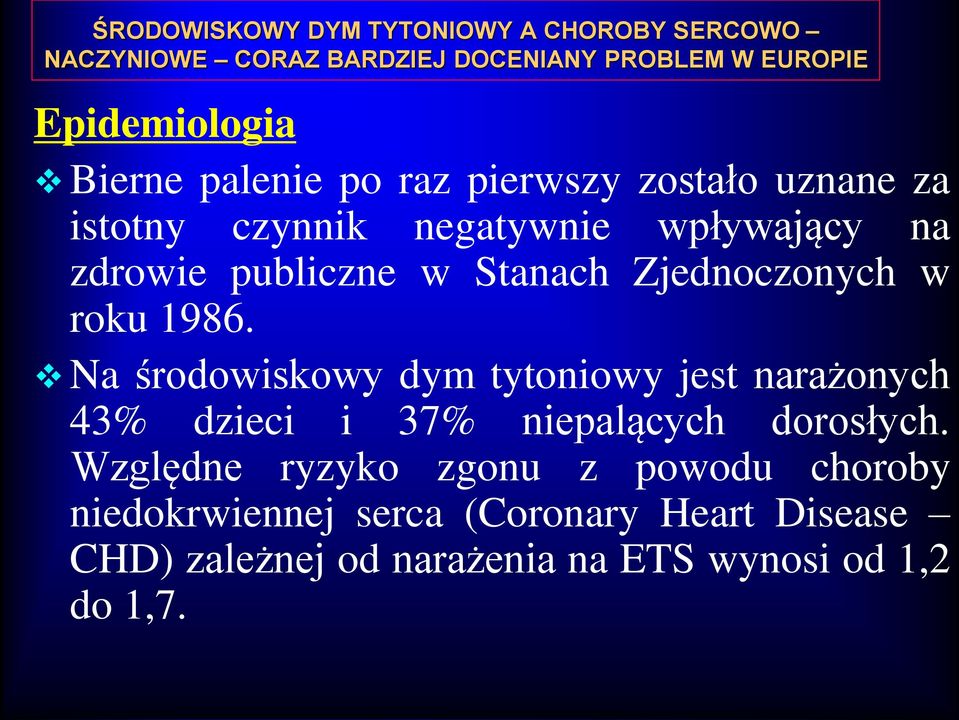 Na środowiskowy dym tytoniowy jest narażonych 43% dzieci i 37% niepalących dorosłych.