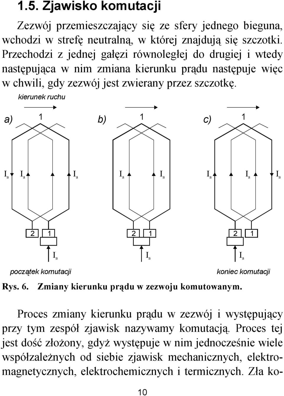 kierunek ruchu a) 1 b) 1 c) 1 I a I a I a I a I a I a I a I a 2 1 2 1 2 1 I a I a I a początek komutacji Rys. 6. Zmiany kierunku prądu w zezwoju komutowanym.